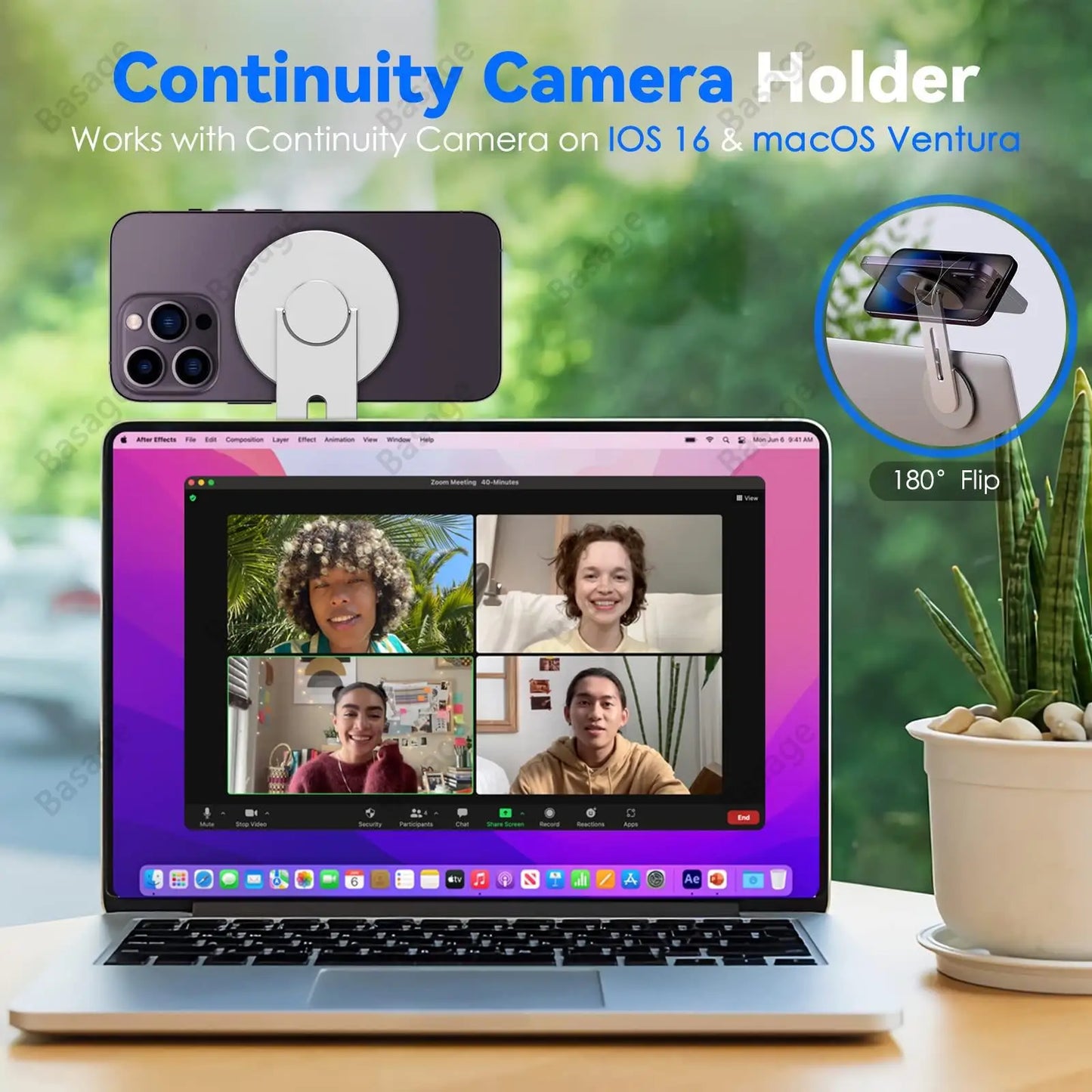 Magnetic Laptop Phone Holder, Adjustable Continuity Camera Mount for Magsafe Iphone, for Ios 16 & Macbook Macos 13 Ventura