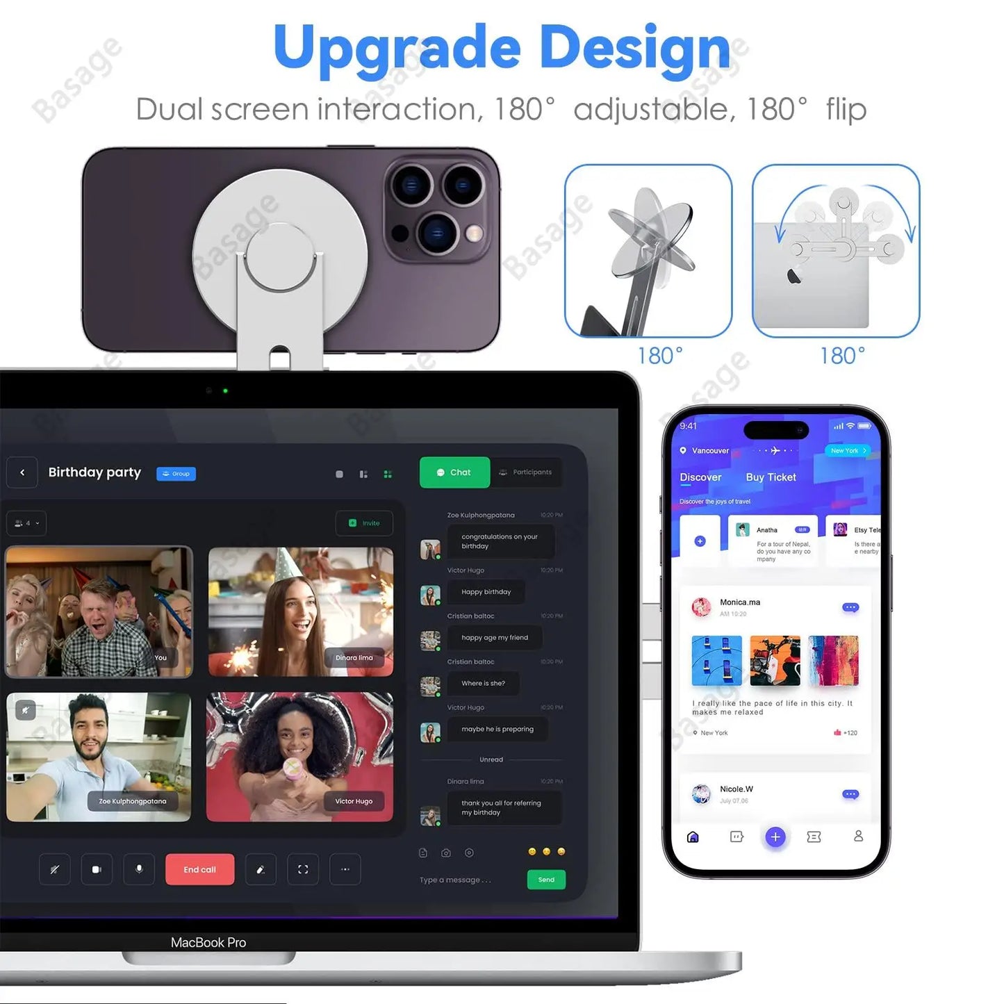 Magnetic Laptop Phone Holder, Adjustable Continuity Camera Mount for Magsafe Iphone, for Ios 16 & Macbook Macos 13 Ventura