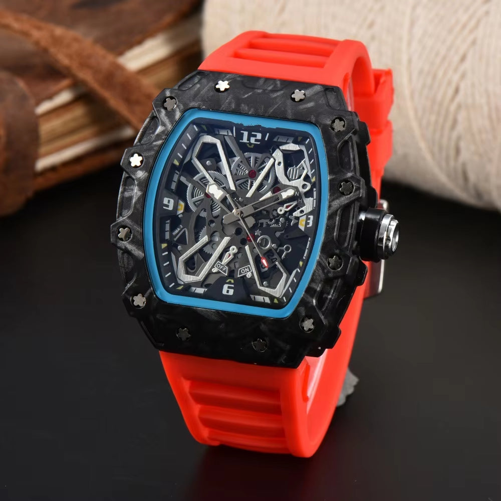 CQ281 Casual Fashion Men'S Watch Carbon Fiber Hollow Sports Trend Quartz Watch Multiple Colors Clock Gift