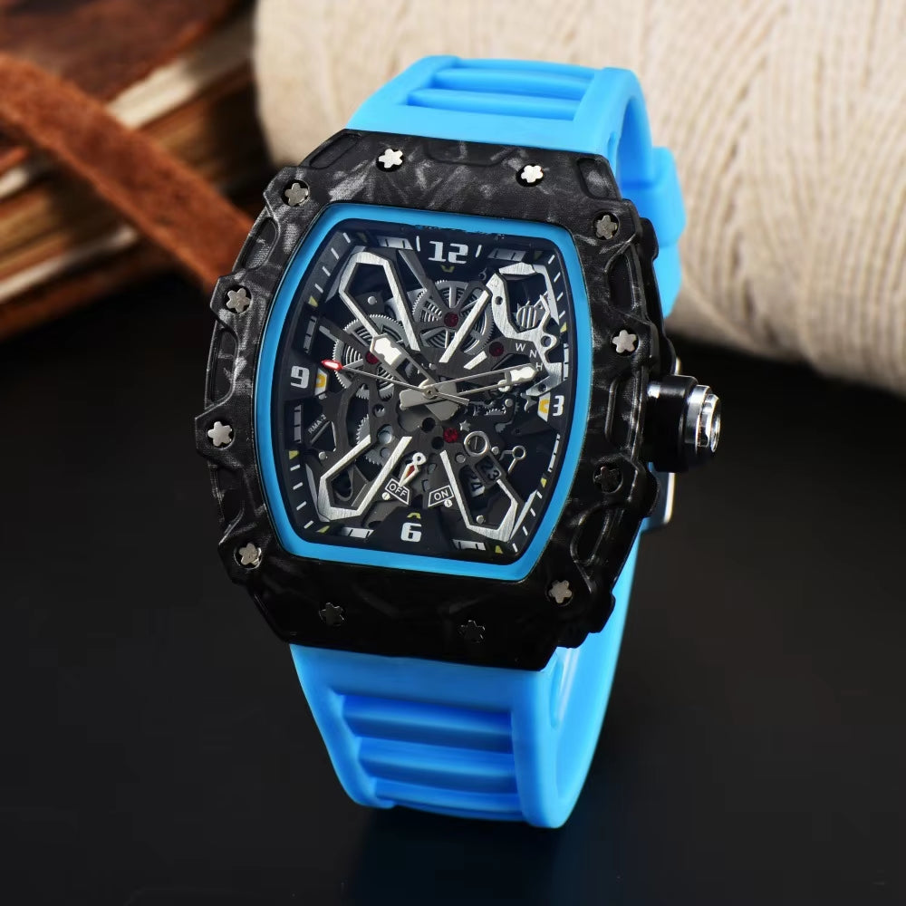 CQ281 Casual Fashion Men'S Watch Carbon Fiber Hollow Sports Trend Quartz Watch Multiple Colors Clock Gift