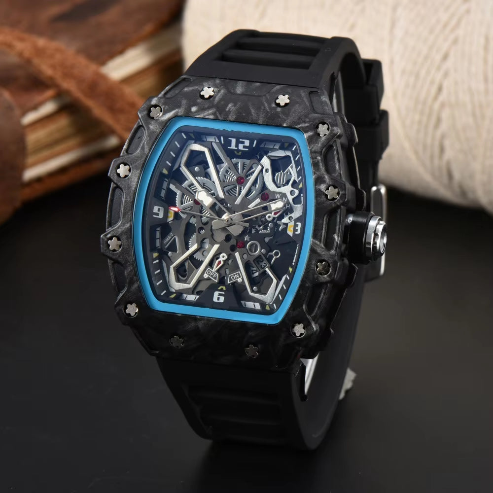 CQ281 Casual Fashion Men'S Watch Carbon Fiber Hollow Sports Trend Quartz Watch Multiple Colors Clock Gift