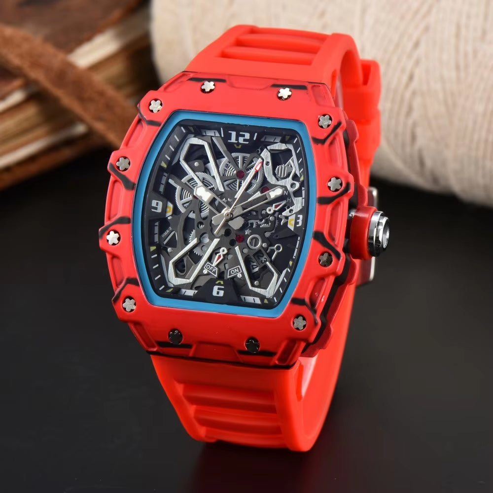 CQ281 Casual Fashion Men'S Watch Carbon Fiber Hollow Sports Trend Quartz Watch Multiple Colors Clock Gift