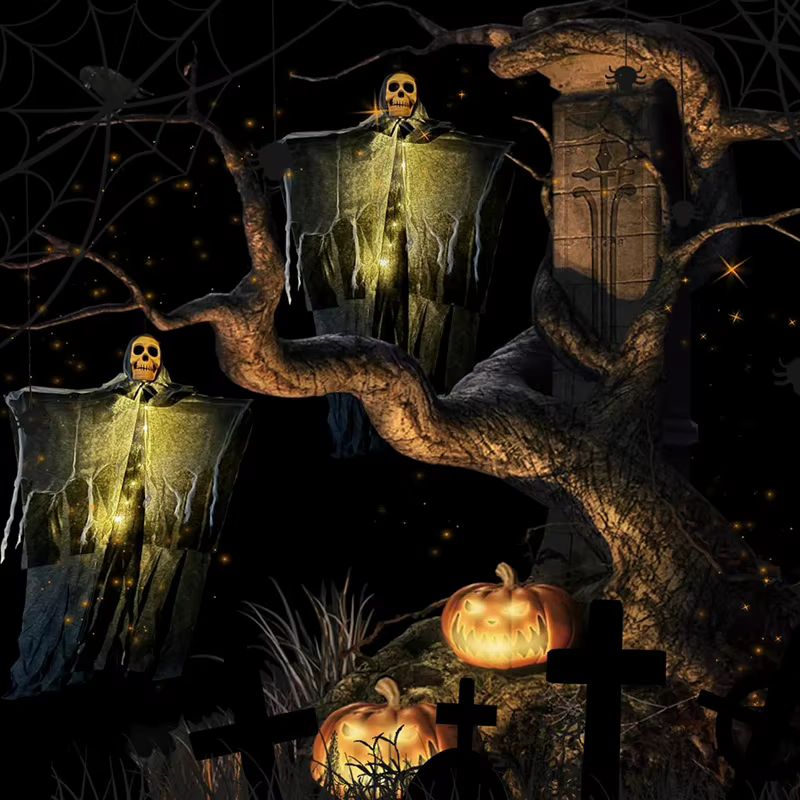 Light-Up Hanging Skull Ghost Halloween Decoration thumbnail 3