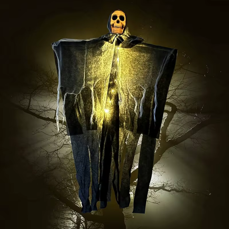 Light-Up Hanging Skull Ghost Halloween Decoration — product photo