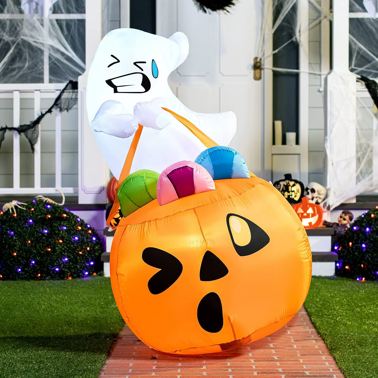 5-Foot Light-Up Ghost & Pumpkin Halloween Inflatable — product photo