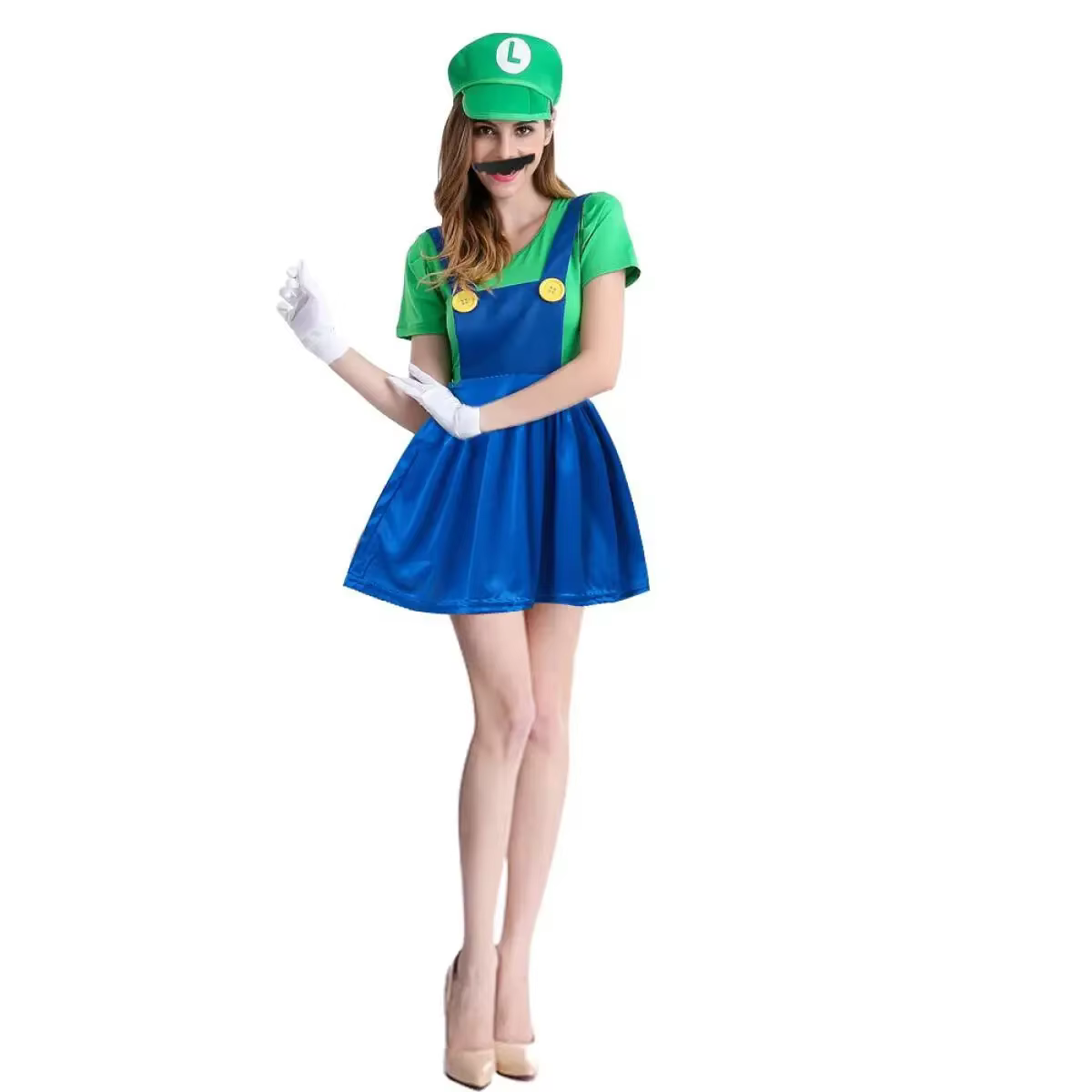 Adult Green Plumber Costume with Hat and Mustache thumbnail 5