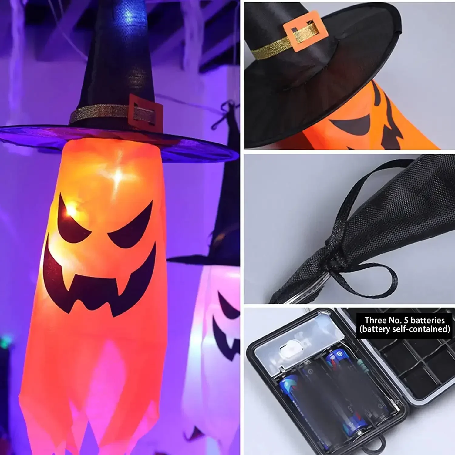 Halloween Witch-Hat String Lights — 5 Hats thumbnail 6