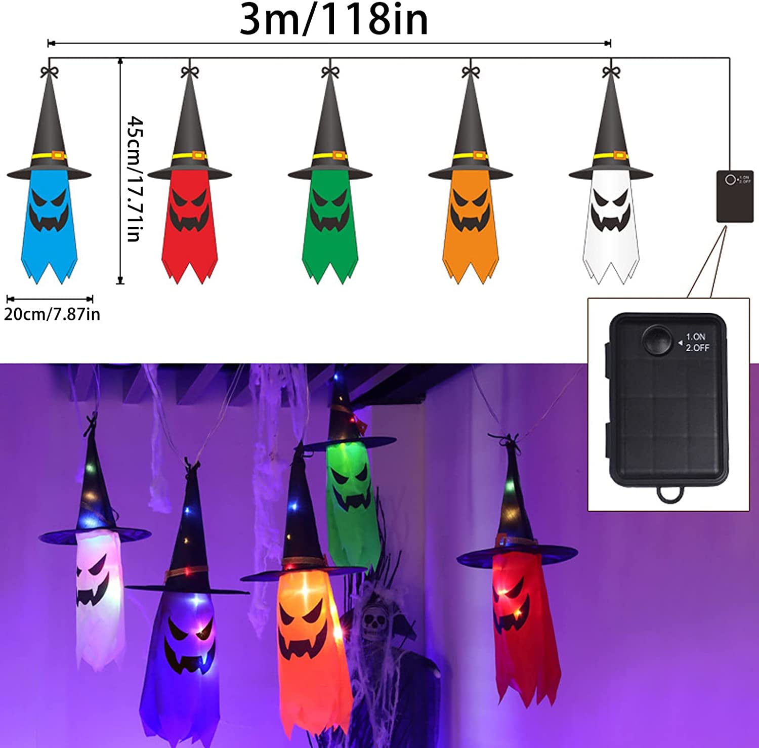 Halloween Witch-Hat String Lights — 5 Hats thumbnail 8