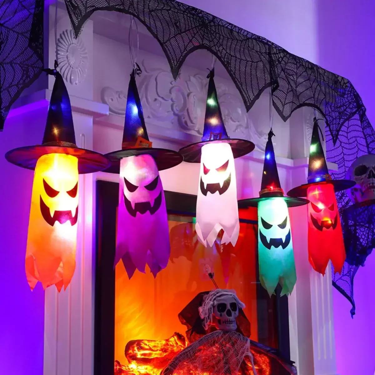 Halloween Witch-Hat String Lights — 5 Hats