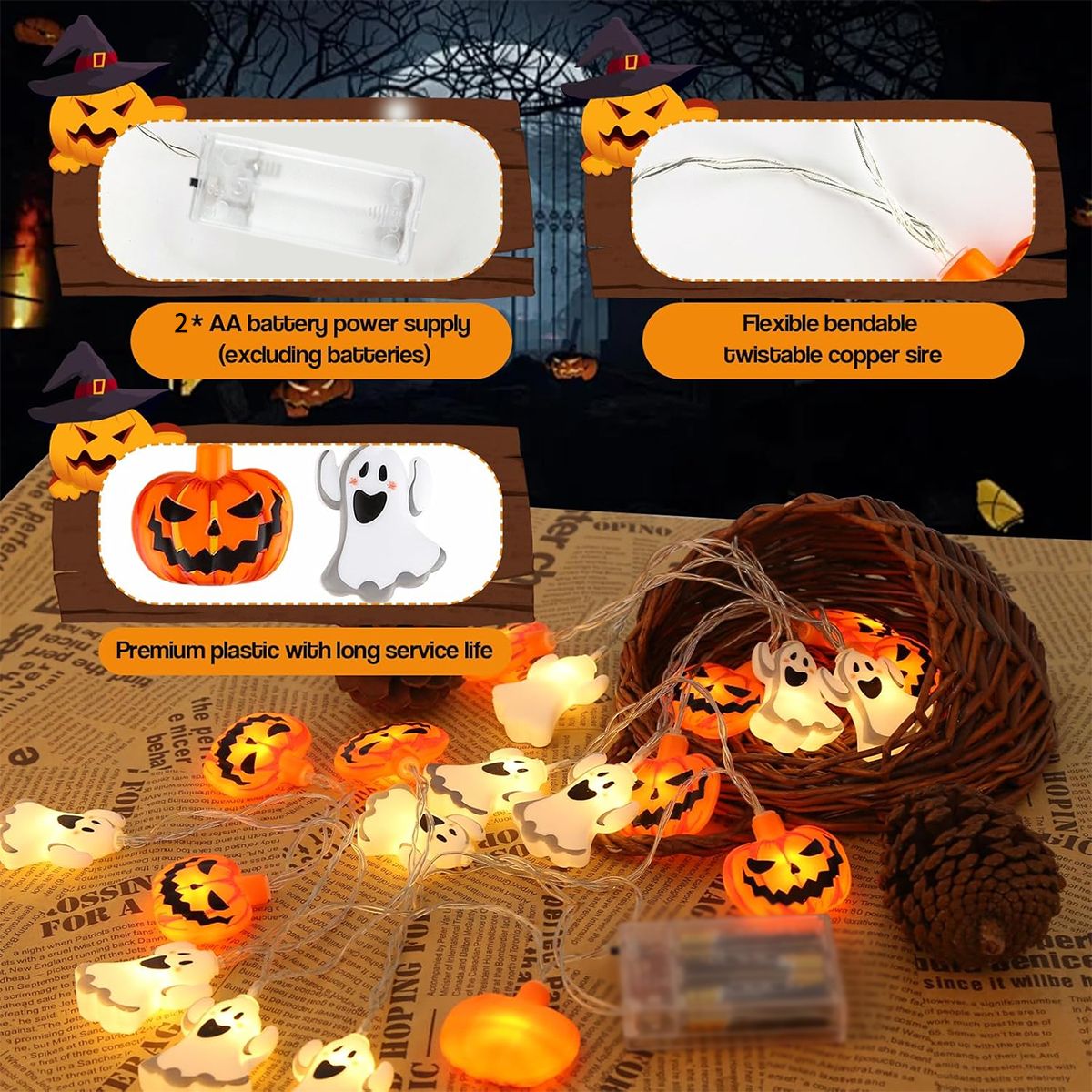 Pumpkin & Ghost Halloween String Lights thumbnail 4