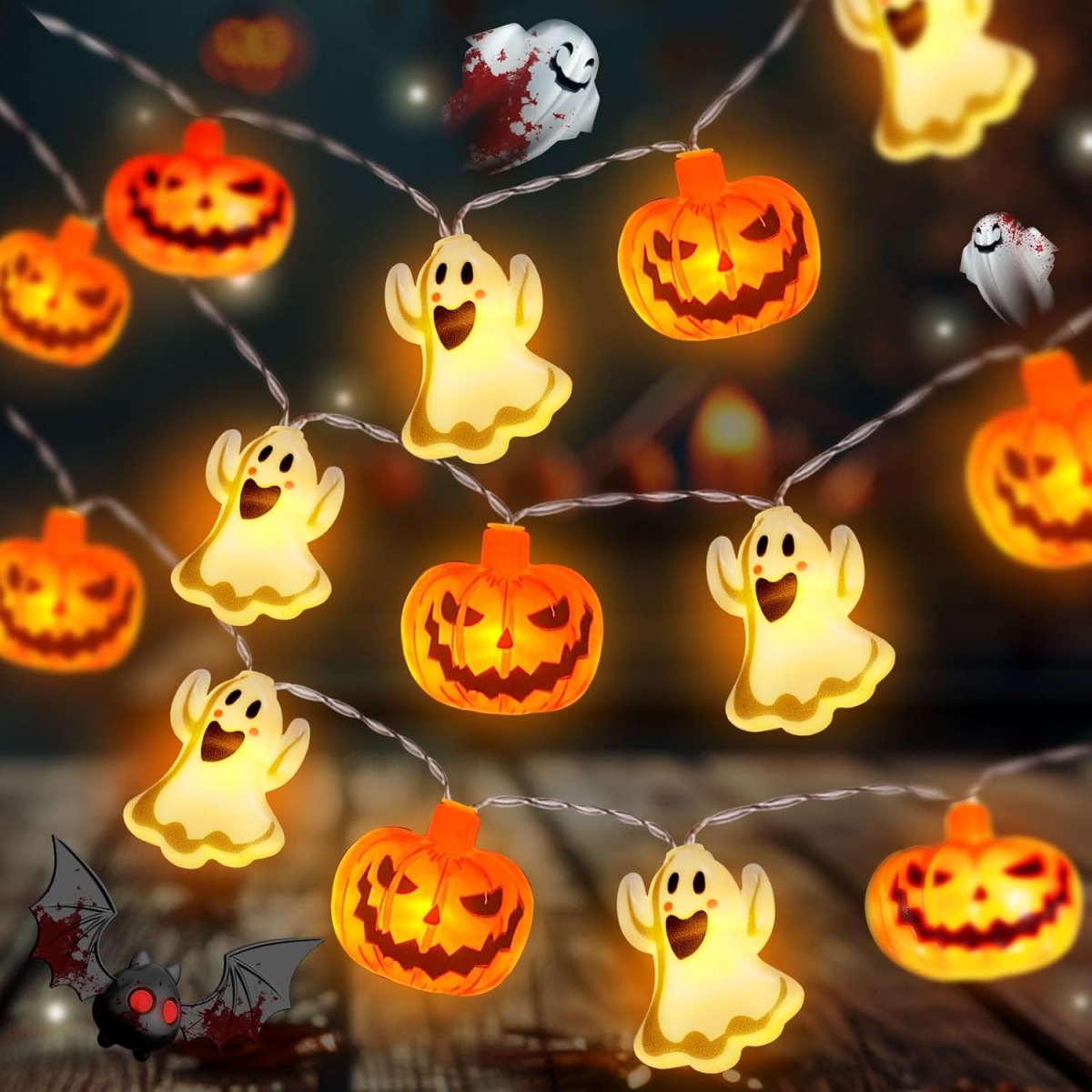 Pumpkin & Ghost Halloween String Lights thumbnail 2